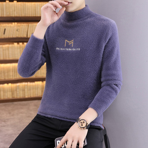 SW667-P40 秋冬季新款男士加厚时尚水貂绒潮流休闲圆领针织毛衣图片