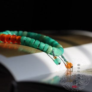 高古中原商周翠蓝冰种 天河石珠 西玛天然孔黄玛瑙 古珠手串 纯金