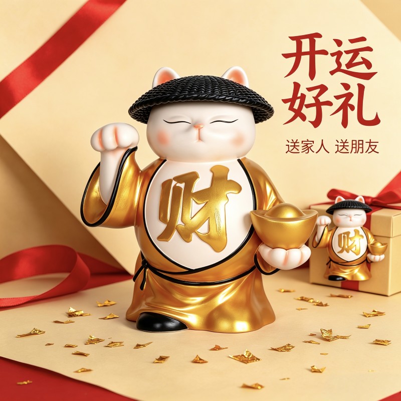 新款招财猫发财猫摆件财神开业家居装饰礼品收银台前台桌摆放中式