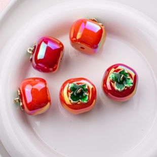 泉坤家新款UV镀大柿子好柿发生吊坠仿真食玩DIY手机链钥匙扣挂件