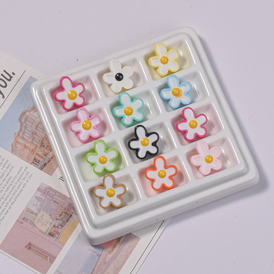 双色烤漆点油花朵油画小花亚克力DIY手机链包链串珠配件直孔三柱