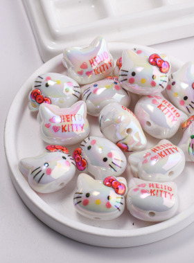 高货uv镀彩印花kitty猫直孔亚克力diy手机链手工包挂饰品材料配件