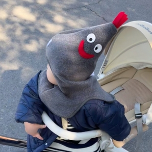 宝宝帽子秋冬超萌可爱公鸡帽婴儿卡通洋气保暖套头围巾一体帽冬款