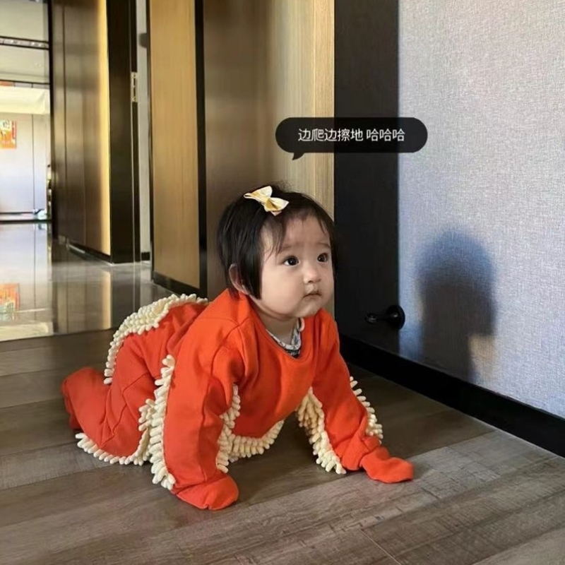 婴儿爬爬服护膝宝宝连体衣罩擦地板爬行服耐脏春秋款搞怪拖把侠