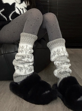 费尔岛灰色袜套白色堆堆袜腿袜秋袜子冬针织叠穿显瘦小腿jk保暖