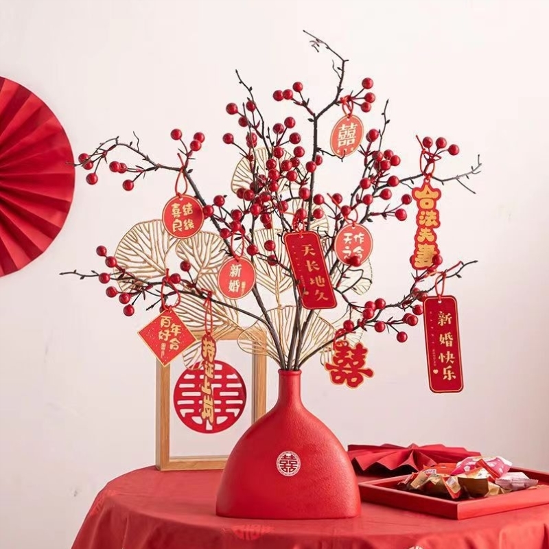 订婚结婚摆件场景布置红果装饰婚房客厅摆台喜花瓶备婚用品大全