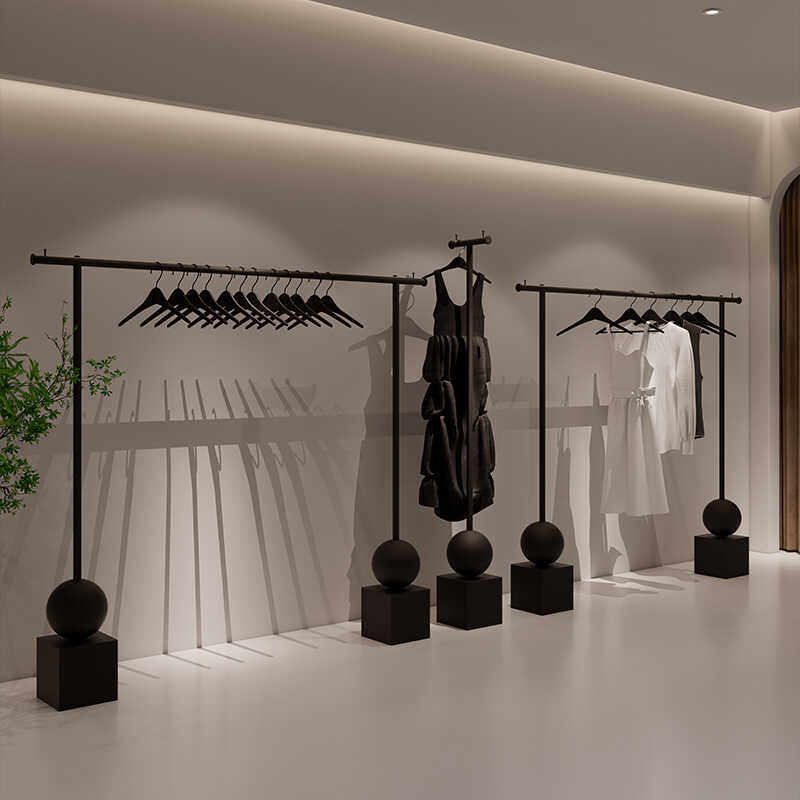 服装店展示架黑色陈列架铁艺烤漆挂衣架落地侧挂男女装店专用货架