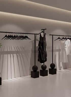 服装店展示架黑色陈列架铁艺烤漆挂衣架落地侧挂男女装店专用货架