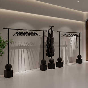 服装店展示架黑色陈列架铁艺烤漆挂衣架落地侧挂男女装店专用货架