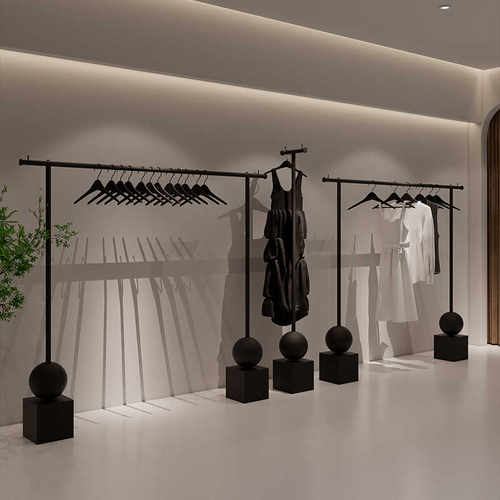落地侧挂黑色铁艺陈列架服装店
