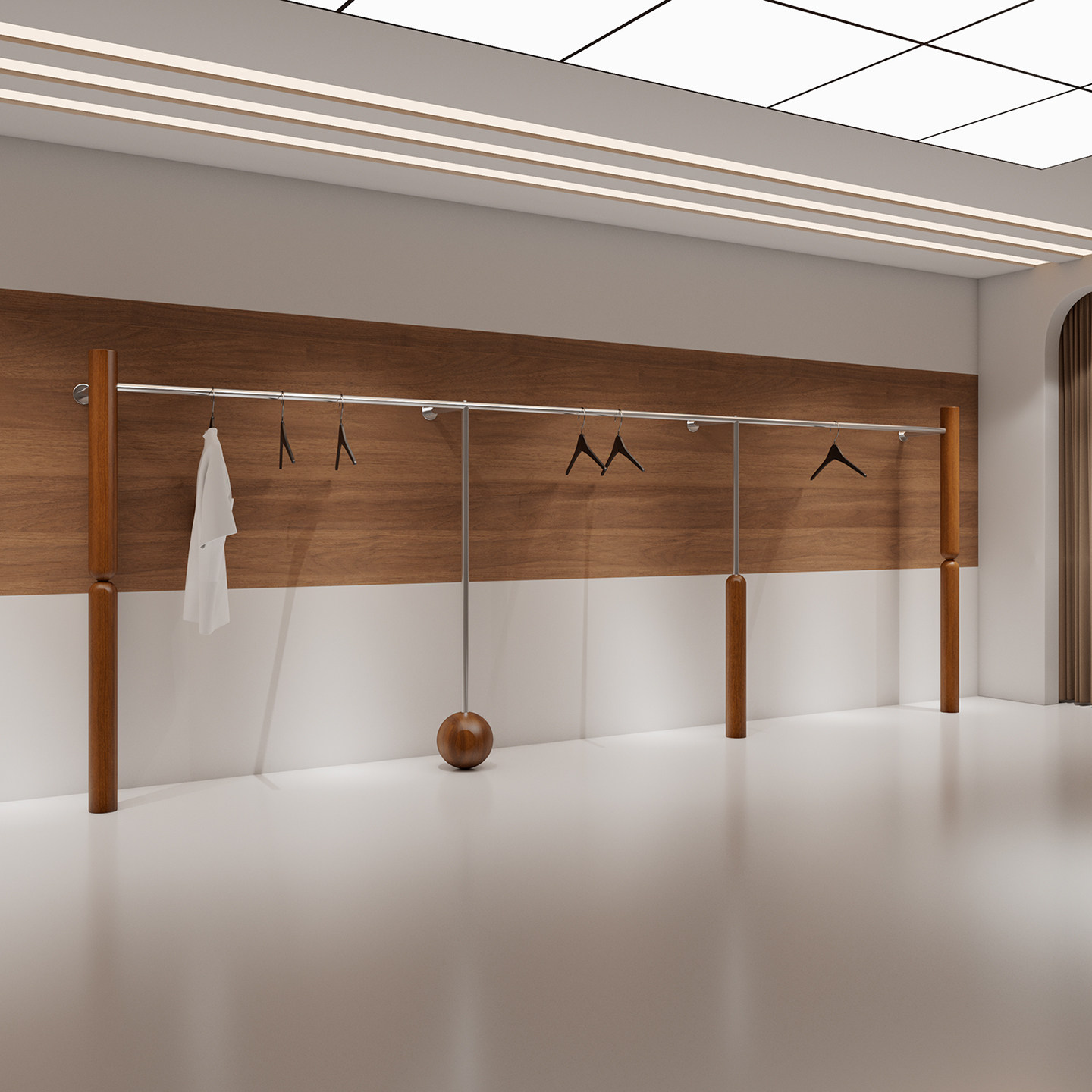 服装店上墙壁挂展示架不锈钢搭配木纹色陈列架男女装店货架挂衣架,商业/办公家具,服装展示架,淘宝优惠券,粉丝福利购,淘宝优惠卷