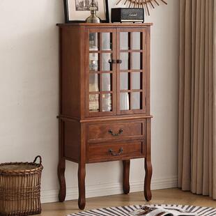 美式复古酒柜客厅储物柜收纳展示柜带门靠墙斗柜电视边柜实木书柜