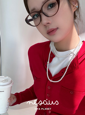 【新品 限时8折】nescius珍珠玫瑰项链女小众长款叠戴双层毛衣链