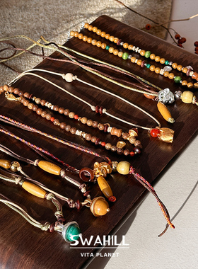 新品SWAHILL斯瓦山丘 图腾小象榛果串珠大象长项链复古小众毛衣链