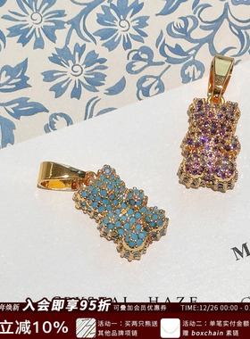 现货CRYSTAL HAZE正品 满钻小熊吊坠新色可爱挪威小众光面扣项链