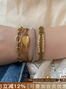 希腊Mary Gaitani 天然石串珠编绳手链多层复古小众手工叠戴手绳