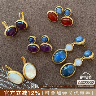 HELENE PRIME法国法式天然石高级轻奢耳环重工小众手工制作耳钉女