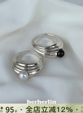 HERHERLIN海波珍珠黑玛瑙戒指