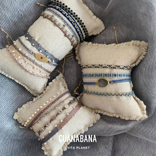 新款西班牙GUANABANA天然石手工编绳手链撞色叠戴可调节抽绳手绳