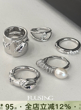 Fuusing925纯银天然珍珠锆石戒指
