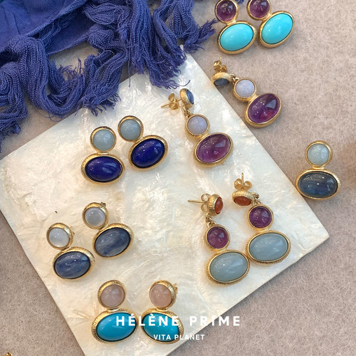 新品现货HELENE PRIME法国法式天然石耳环小众手工制作高级感耳饰