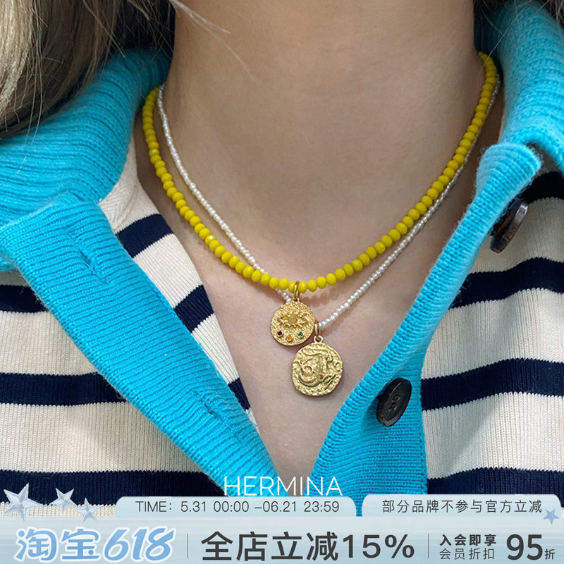 Hermina Athens官方授权 十二星座珍珠项链希腊小众设计金币吊坠
