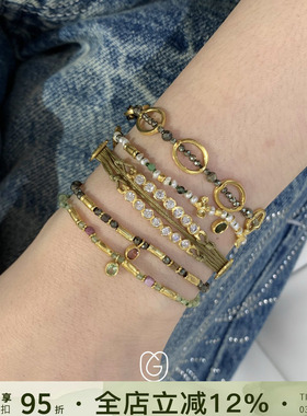 希腊Mary Gaitani 天然石单层串珠手链复古小众手工叠戴彩色手饰