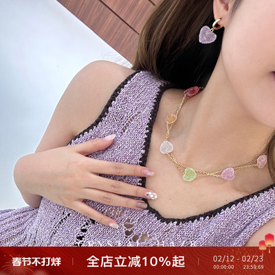 CRYSTAL HAZE正品 彩色爱心糖果双层项链/糖霜爱心耳环 可爱小众