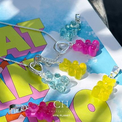 现货CRYSTAL HAZE挪威正品 新色银扣彩色小熊软糖吊坠项链 锁骨链