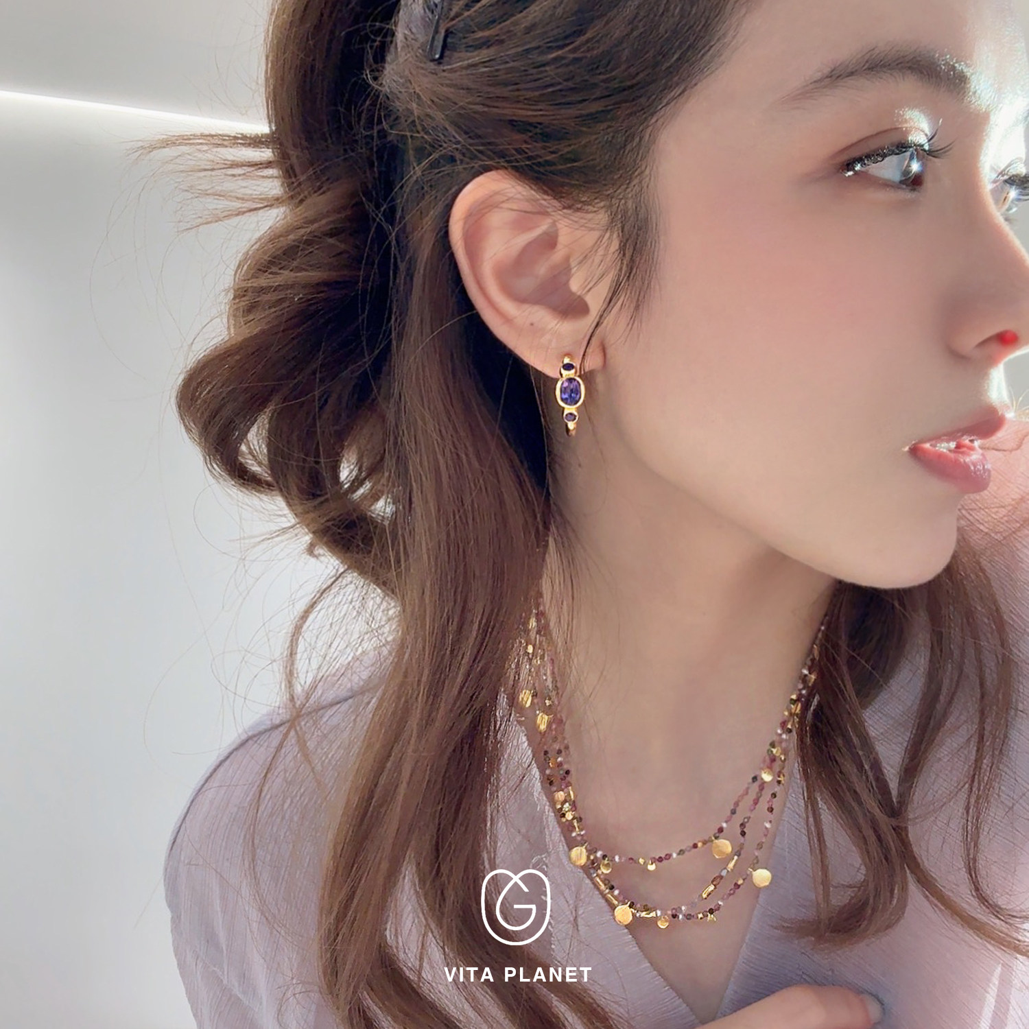MaryGaitani天然石纯银镀金耳环