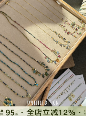 意大利untitledition 彩色天然石串珠项链925纯银镀金复古锁骨链