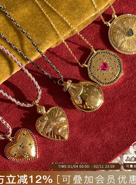 比利时MYA BAY 香水瓶爱心圆形吊坠镀金项链天然石手工编绳锁骨链