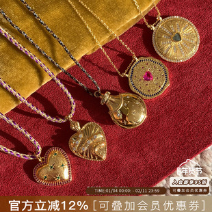 比利时MYA BAY 香水瓶爱心圆形吊坠镀金项链天然石手工编绳锁骨链