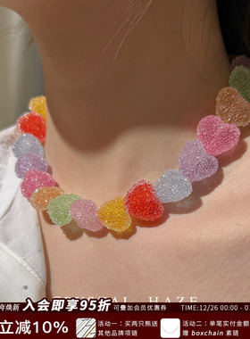 新品CRYSTAL HAZE正品 彩色爱心糖果项链可爱小众设计时尚锁骨链