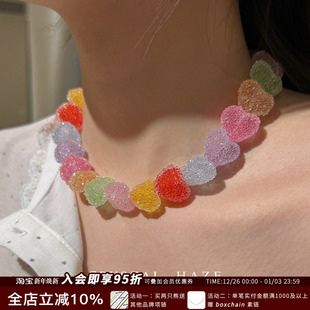 彩色爱心糖果项链可爱小众设计时尚 HAZE正品 锁骨链 CRYSTAL 新品