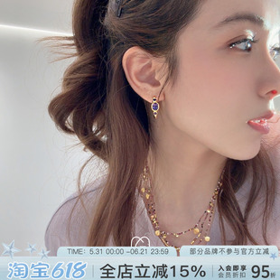 希腊Mary Gaitani 天然石纯银镀金耳环紫水晶托帕石金色耳圈耳饰
