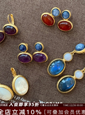 HELENE PRIME法国法式天然石高级轻奢耳环重工小众手工制作耳钉女