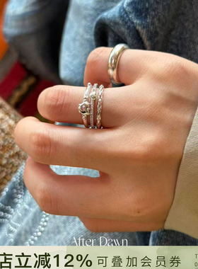 韩国After Dawn正品 爱心排钻戒指纯银叠戴组合细圈小众925银戒指