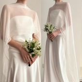 新娘坎肩雪纺围脖披肩纱巾造型摄影拍片长款 白色气质小众婚纱配件