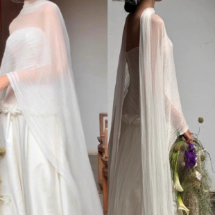 新娘晨袍晚装礼服搭配披肩长拖尾披肩纱围巾超仙围脖子纱高档丝巾