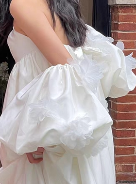 新娘出门纱配饰袖子抹胸连衣裙白色婚礼晨袍配件花朵袖子仙气唯美