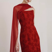 酒红色雪纺披肩随意搭 礼服气质配饰氛围感拍照写真配饰走秀仙女