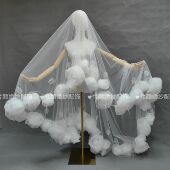 新款 复古手工花朵头纱主纱订婚鱼尾礼服配饰影楼样片新娘拍照头纱