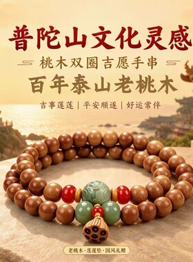 普陀山礼盒老桃木好运莲蓬身双圈护手串招男财女款木质珠文玩手链