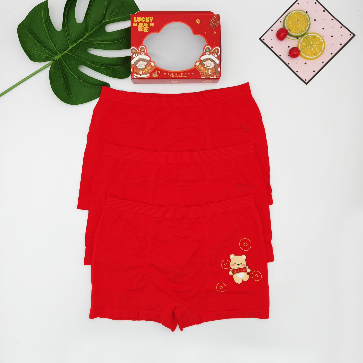 咕噜乐儿童大红平角内裤7A抑菌裆