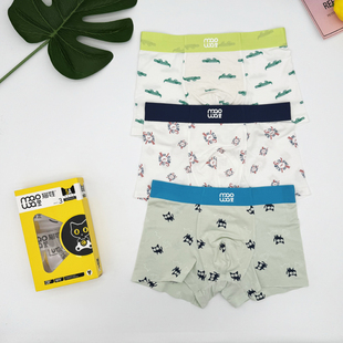 无痕男女童中腰亲肤莫代尔抑菌中大童平角短裤 3条装 猫娃儿童内裤