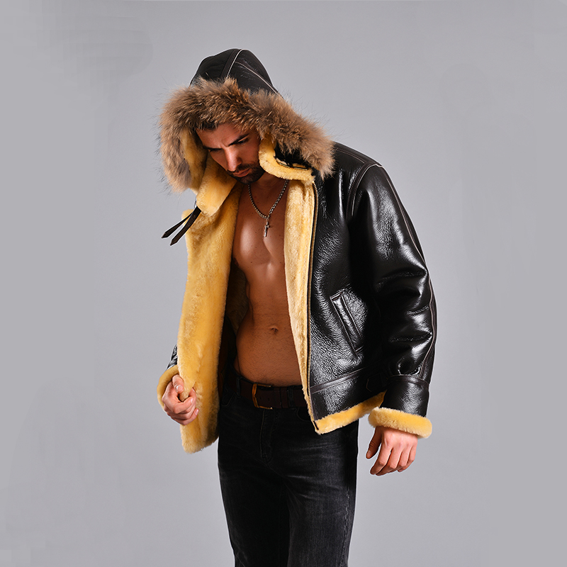 羔羊cockpit空军飞行带帽皮夹克