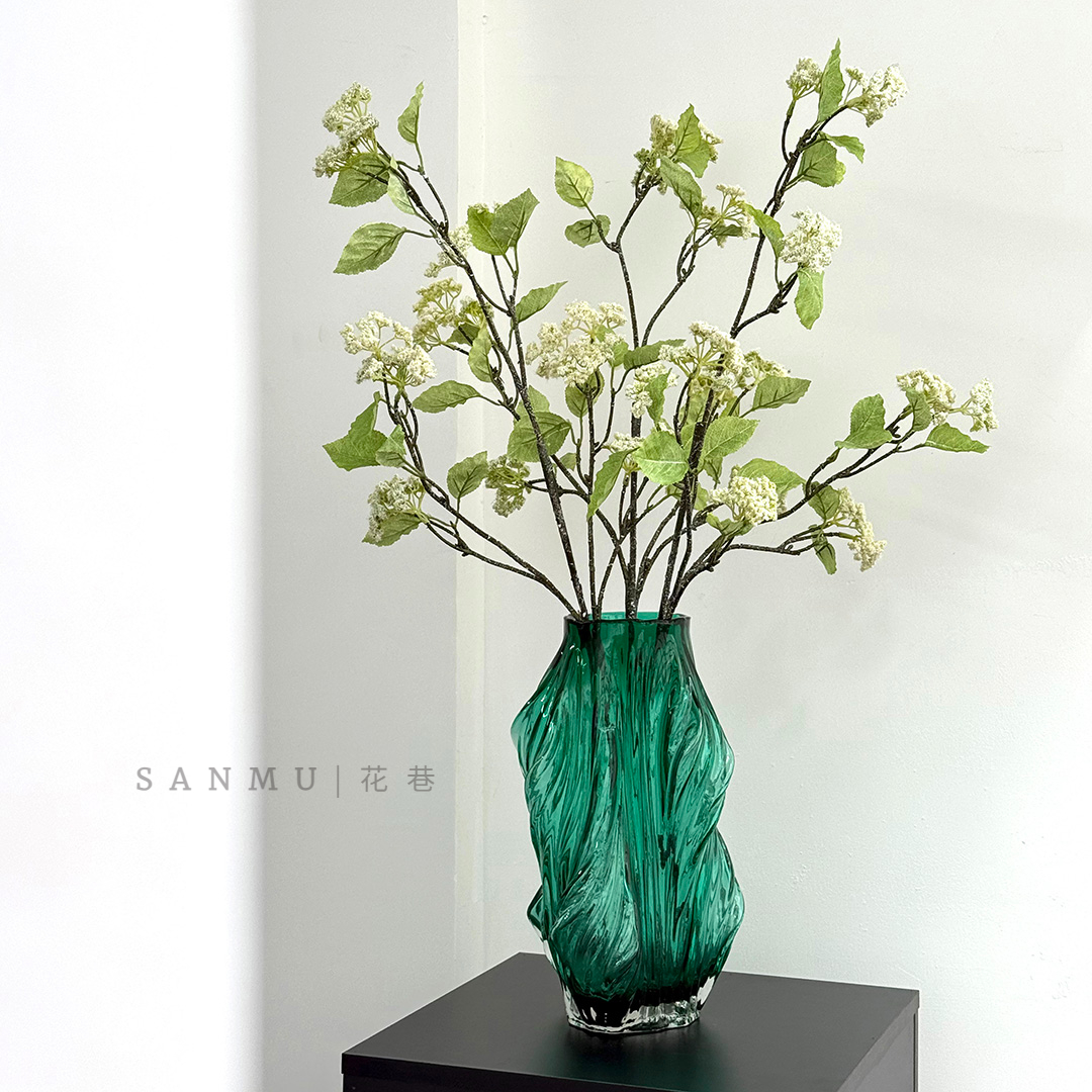 三木花巷奶油绿叶槐蕊仿真花假花摆件客厅插花高级侘寂风仿生花艺