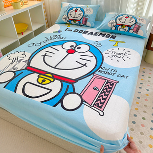 哆啦A梦儿童加厚牛奶绒床笠单件卡通珊瑚绒床单床罩男孩卧室防滑.