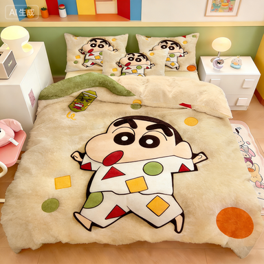 卡通蜡笔小新动漫婴儿绒牛奶绒四件套冬季加厚保暖床品3D立体视觉,床上用品,床品套件/四件套/多件套,淘宝优惠券,粉丝福利购,淘宝优惠卷